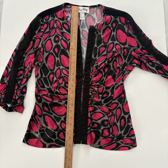 Joseph Ribkoff Top Womens 12 Pink Black Animal Print Zip Front Stretch Mobwife - Picture 11 of 16
